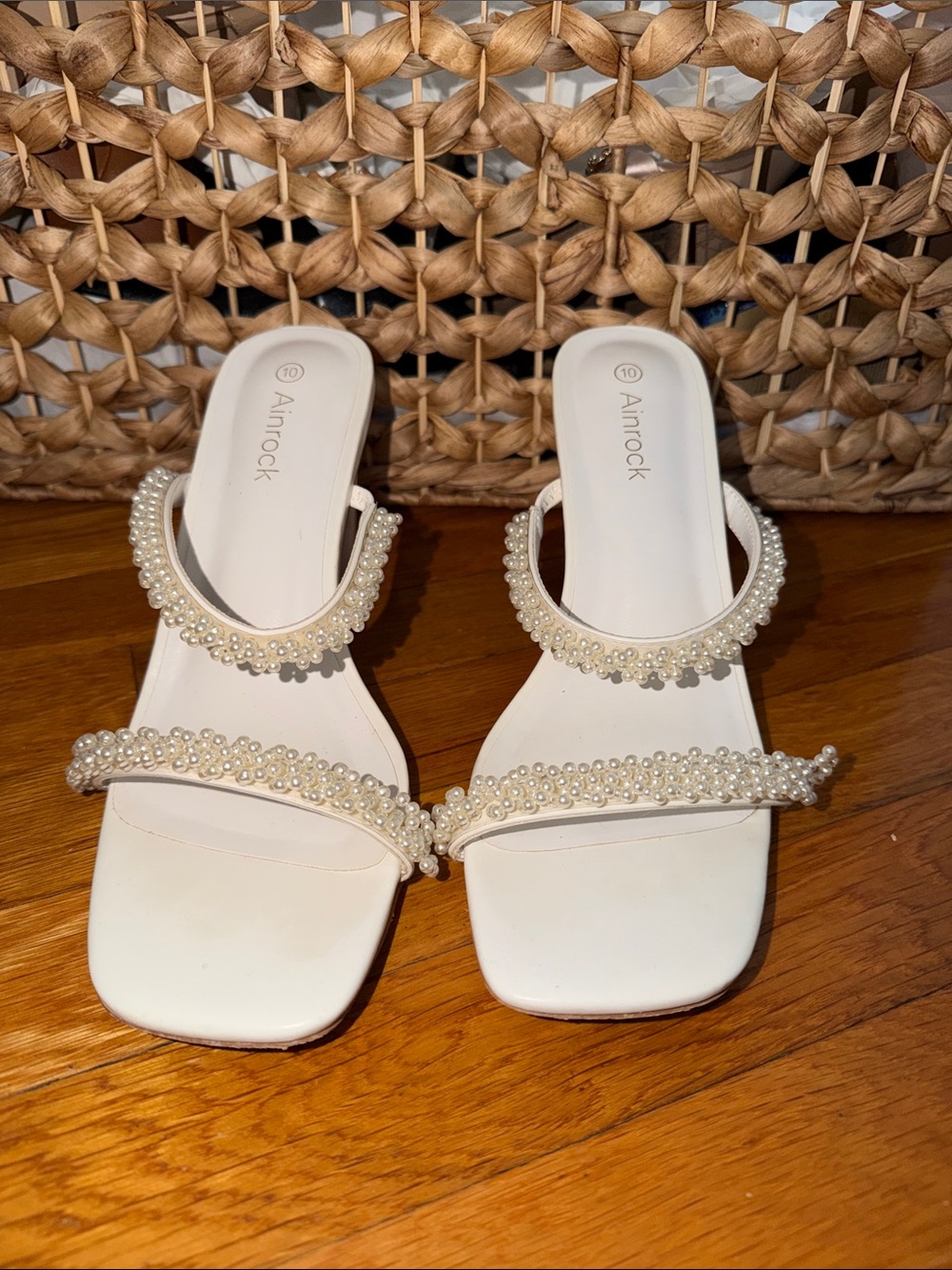 a new day White Pearl-Embellished Slide Mules